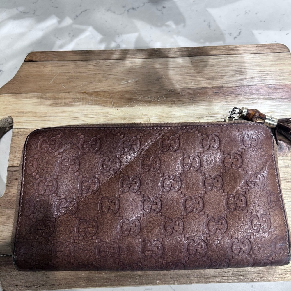 Gucci Brown Leather Wallet with Monogram Embossing